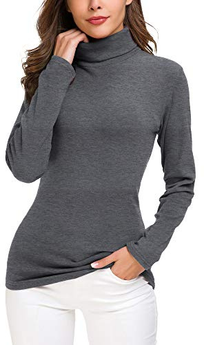 EXCHIC Långärmad polotröja för kvinnor smal passform stickad pullover tröja toppar