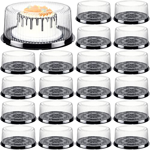 Zopeal 20 Pack 10 Clear Plastic Cake Stand Containers with Dome Lids Round Transparent PET Cake Carrier Holder for Birthday Party Display, No Snap Lock, Use Tape or Ribbon to Secure