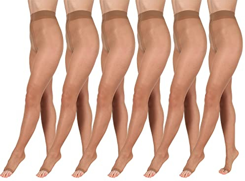 BANANALU 15 Den zehenfreie weiche Strumpfhose Toeless transparent Open Toe Toeless 15 Caramel 6er Set M