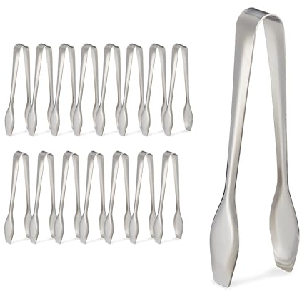 Relaxdays Pinze per Zollette di Zucchero, Set da 16, in Acciaio Inox, Tenaglie per Cubetti Ghiaccio, Caramelle, Argento