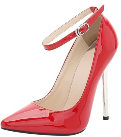 Minetom Femme Élégant Escarpins Similicuir Bout Pointu Pumps Chaussures à Bride Cheville Talon Aiguille Haute Chaussure de Soirée Mariage Bureau