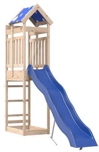 vidaXL Outdoor Garden Playhouse-Climbing Frame with Wave Slide, Solid Pine Playground Equipment for Backyard, 210cm Slide, Sandbox, Kid's Play Tower