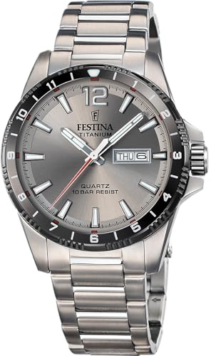 Festina Herren Uhr Analog aus Titan Grau - Quarzwerk - Kalender - Mineralglas mit hoher Widerstandsfähigkeit - Wasserdicht bis 10 ATM F20698/1 Titanium