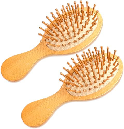 2 Stück Kopfhaut Massagebürste Bamboo Scalp Massager Mini Haarbürste für Kopfmassage aus Bambus für Frauen und Männer