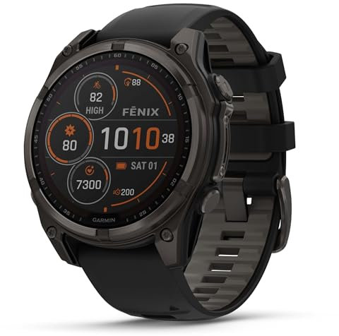 Garmin Fenix 8-47mm, Solar, Sapphire, Carbon Grey Titanium with Black/Grey Silicone Pebbles