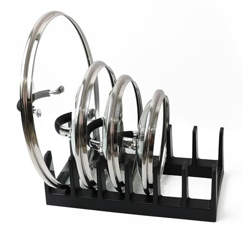 DIVCHI Pan Organiser For Cupboard Plastic Pot Lid Holder With 6 Sections | Pot Lid Organiser | Pan Storage Organizer | Pot & Pan Racks | Kitchen Accessories (Black)