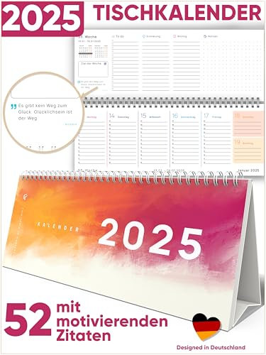 UNITURE® - Tischkalender 2025 [Buntes Design] - Wochenkalender 2025 zum Aufstellen als Stehkalender 2025 - Kalender quer 2025 Tischkalender als Querkalender 2025