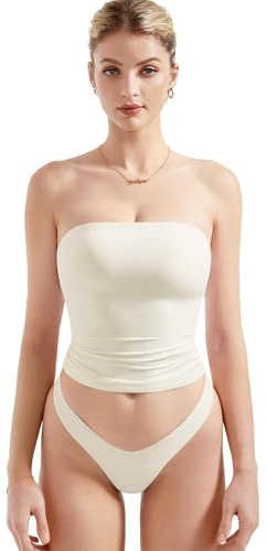 Kvinnor Sexig Tube Top Sommar Går Ut Dubbelfodrat Basic Linne(5#,S)