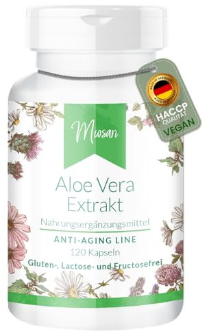 Aloe Vera Extrakt - ANTI-AGING LINE - mit 150mg Vitamin C - 120 Kapseln - Hochdosiert - 100% Vegan – Herstellung & Laborprüfung in Deutschland | MIOSAN® CLUB - Exklusives Wohlbefinden