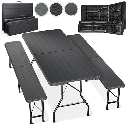 Blumtal Ensemble de Jardin 3 Pièces - 2 Bancs (183x28x43) et 1 Table Brasserie (180x74x74cm) - Table Pliante pour 8 Personnes - Anthracite