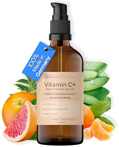 BIO Vitamin C Pro Serum 10% hochdosiert - 6-Fach Anti Aging ✓Anti Falten Komplex ✓Gegen dunkle Flecken; Mit Hyaluronsäure & Aloe Vera ✓Naturkosmetik 100% vegan ✓Made in Germany (100ml, Vitamin C)