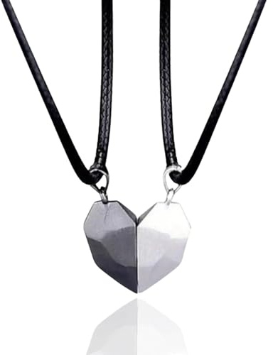 Tied By Love Magnetic Best Friend Couple Matching Hearts Adjustable Chain Necklaces Valentine's Day Gift Partner Girlfriend Boyfriend Dainty Gifts For Men Women Jewellery Gift (White & Black)
