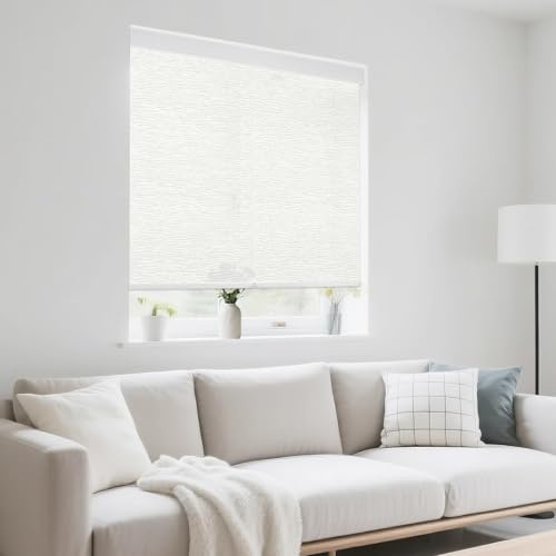 22 W x 72 H Cordless Light Filtering Roller Shade for Windows, Free Stop Windows Shades, Thermal Insulated Linen-Style Blinds for Home and Office, Modern Window Blind Color-Matched (White)