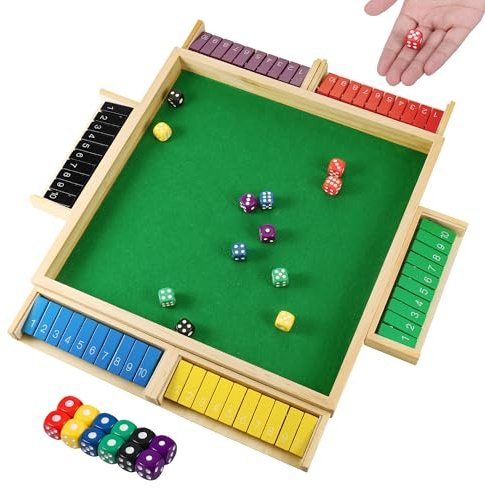 Fentar Shut the Box Game 6 Player, Puzzle Dice Games, Premium Wooden Board Game, Fun Close the Box Game, Colorful Wooden Games with 8 Dices, Educational Table Math, Holiday Games for Family