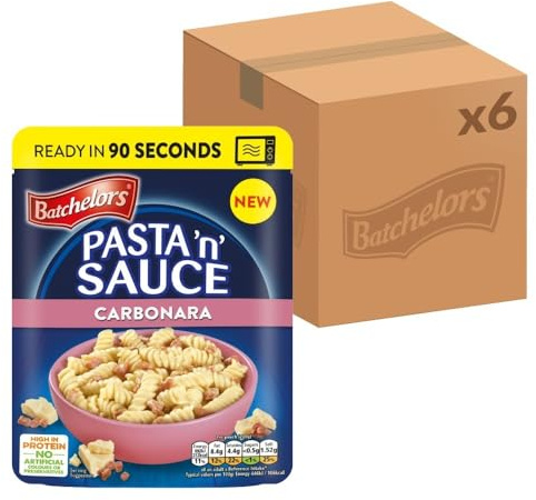 Batchelors Pasta 'n' Sauce Microwave Ready Meals in Just 90 Seconds - Carbonara, 200 g (Pack of 6)