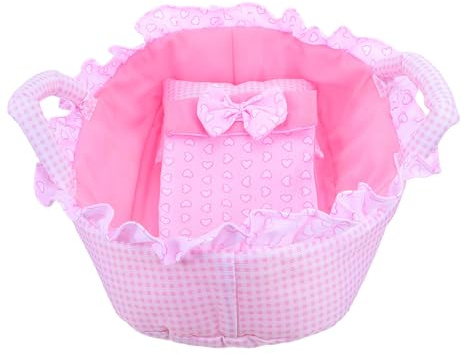 Gatuida Puppenwiege mit Griff für 35 cm große Reborn-Babypuppen – Niedliches Puppenbett mit Bettwäsche und Kissen für Kinder, 35 x 23 x 10 cm, Rosa