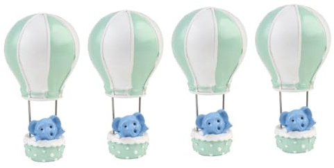 TOPPERFUN Lot de 4 Décorations de Gâteau en Résine Motifs Éléphant et Montgolfière Vert Accessoires Innovants pour Gâteau d'Anniversaire Garçon et Filles Décorations Non Comestibles