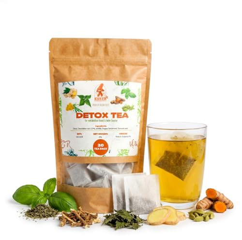 KUKER Detox Tea Bagged 20 Tea Bags with Dandelion Root, Nettle, Cardamom, Turmeric & Ginger – Natural Cleansing Tea for Daily Balance, Herbal Detox, Inner Purity and Refreshing Wellness Ritual