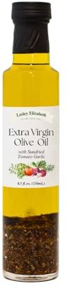 Lesley Elizabeth Extra Virgin Olive Oil with Sundried Tomato & Garlic, 8.5 fl oz – Small-Batch Mediterranean-Style Infused EVOO for Drizzling, Dipping, Marinades & Everyday Cooking – All-Natural, Plant-Based Ingredients