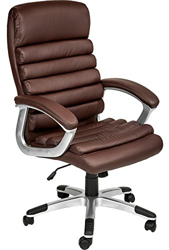 tectake® Design Bürostuhl, Schreibtischstuhl, höhenverstellbarer Chefsessel, Arbeitsstuhl, Bürostuhl ergonomisch, Drehstuhl mit Armlehnen und Wippfunktion, Softpolterung, Wellendesign - braun