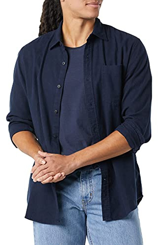 Amazon Essentials Camicia in Flanella a Maniche Lunghe Uomo, Blu Marino, XL