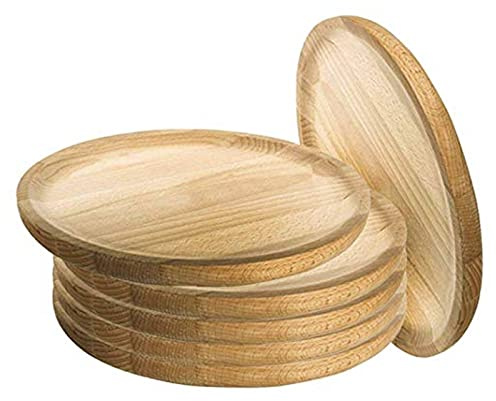 Tradineur – Pack de 6 platos de madera especial para pulpo, de 25,6 cm de diámetro y 2,1 cm de alto, vajilla madera, vajilla para comida, tabla pulpo, pizza, fuente para alimentación (6, 26 cm)