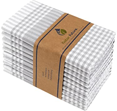 NATUR FUTURE® Geschirrtücher Baumwolle, 10er Set Grau, 45x65cm, mit Aufhänger, Vintage Look kariert, Geschirrhandtücher Küchenhandtücher Küchentücher Putzlappen Trockentücher (Grau 10 Stück)