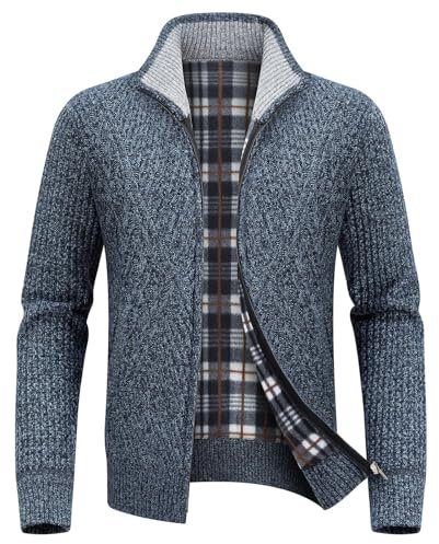KUDORO Cardigan Gilet Homme Pull Homme Veste en Maille Chandail Homme Zippé Chaud Slim Fit Épais avec Col Montant Tricot Décontractée Polaire Men Sweater Mode Vest(Bleu Marin,XXL)