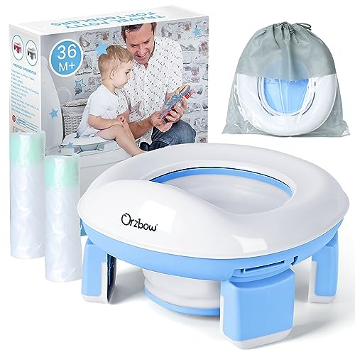 Orzbow Orinal de Viaje Portatil Niños Plegable,Asiento Inodoro Plegable con 40 Bolsas,Orinales Infantiles para Casa y Viaje con Bolsa de Transporte,Reductor WC para Bebé con 4 Patas de Apoyo (Azul)