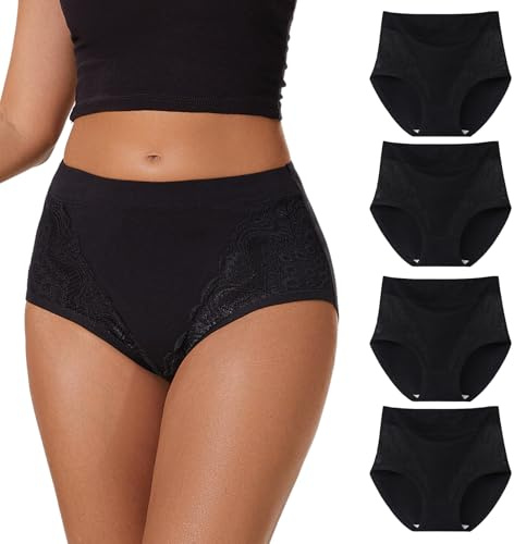 WEASIC Mutande Donna Cotone Vita Alta Slip Donna Cotone Senza Cuciture Mutande Cotone Donna Slip Cotone Donna Mutande Donna Senza Cuciture Intimo Donna Cotone (Confezione da 4 Nero, XL)