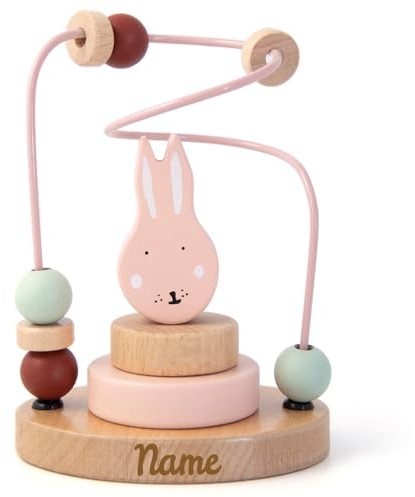 Elefantasie Trixie Mini Motorikschleife aus Holz PERSONALISIERT Steckspiel mit Namen graviert Geschenk zur Geburt Hase