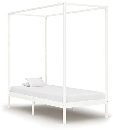 Homgoday Husmöbler Vit himmelssäng massivt trä furu 90x200 cm, sängsängstomme, ram, ram, ram, modern säng sängram för vardagsrum sovrum