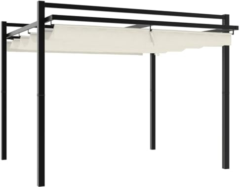 vidaXL Gazebo da Giardino con Tetto Retrattile Crema 3x3m in Alluminio, gazebo da esterno, padiglione, pergola, gazebo da patio