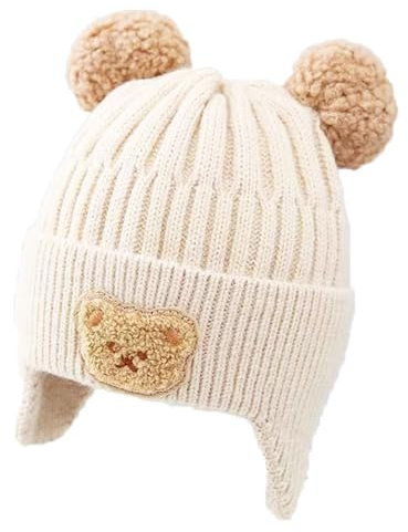 Bonnet Tricoté pour Enfants, Bébé Chapeau Chapeaux d'hiver, Chapeaux Tricotés Chauds pour Bébé, Hiver Bebe Bonnet, Bébé Chapeau pour Enfant Garçon Fille Bonnet de Chaud Automne 2 à 4 Ans (Beige)