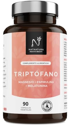 Triptófano con Magnesio y Vitamina B6 + Melatonina y Espirulina. STOP insomnio, mejora tu descanso, eleva tu estado de ánimo y resta estrés en tu día a día. 90 cápsulas vegetales.