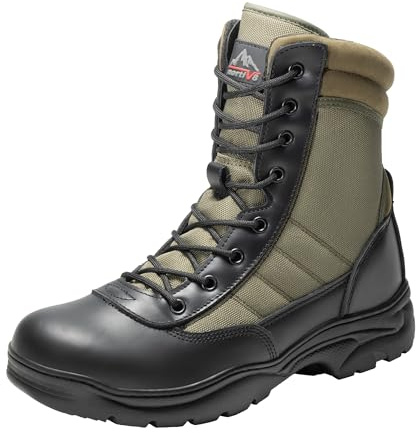 NORTIV 8 Men's Military Tactical Work Boots | Side Zipper Leather Motorcycle Combat Boots For Outdoor Work Hiking Tactical Use And Daily Wear With Durable Comfort Trooper