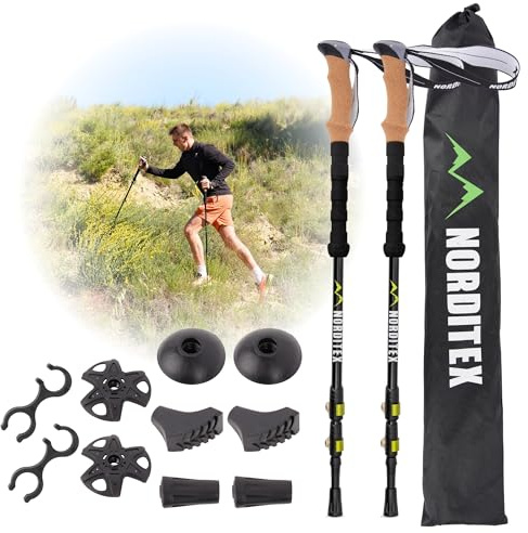 NORDITEX® Wanderstöcke Teleskop – Ultraleichte Trekkingstöcke aus Aluminium, Verstellbar mit Zubehör & Tasche – Nordic Walking Stöcke Damen & Herren für Trekking & Hiking