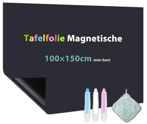 Warasee Pellicola Lavagna Nera Magnetica, 100x150cm Carta Lavagna Cancellabile, Lavagna Adesiva per Muro, Per Cucina, Ufficio, Casa, Ristorante, Viene Fornito, Con 3 Gessetto, 4 Magneti, 1 Panni