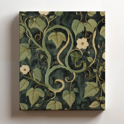 (11 x 14 x 1.25 IN) Gallery Wrapped Canvas Wall Art Print of Vintage Embroidery of Twisting Vines - 100% Cotton, Ready to Hang, Giclée Printing, Fade-Resistant |UNCAh366120WH