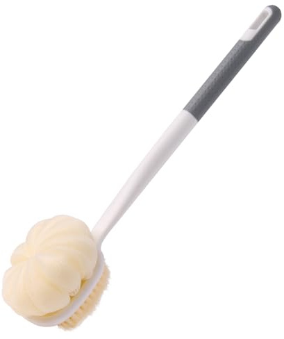 XDMURYM Long Handled Shower Brush for Cleaning Body,Double-Sided Bath Brush for Massage with Bristles and Loofah,Body Brush Exfoliator Mesh Sponge for Women and Men(Gray)