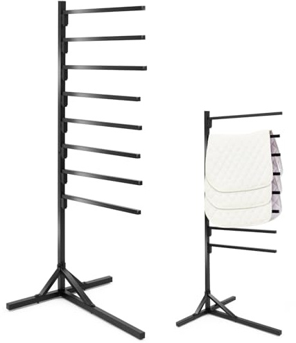 CraftyDream 8-Tier Saddle Pad Rack with Stand, Long Rack Arms Horse Blanket Holder Horse Pad and Blanket Storage for Tack Room Organization Trailer Accessories