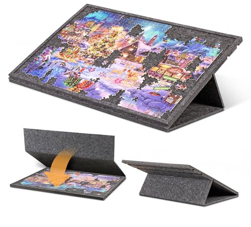 Jigpal 1000 Pieces Tilting Jigsaw Puzzle Board with 2-in-1 Stand and Cover, Felt Jigsaw Game Table with 3 Angle Adjustable, Lightweight and Portable Puzzle Board for Adult (Gray without Tray)