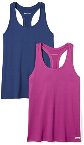 Amazon Essentials Women's Active Workout Quick Dry Tech Stretch Racerback Vest (Available in Plus Size), Pack of 2, Fuchsia/Navy, M
