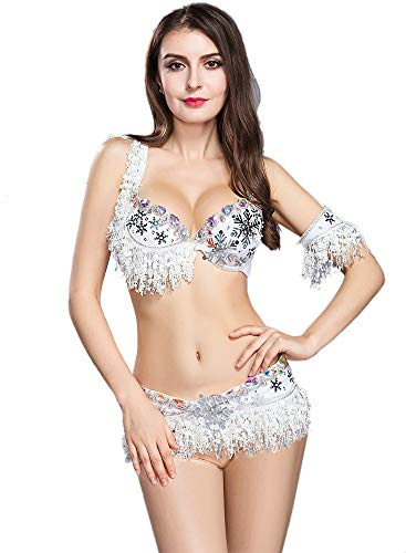ROYAL SMEELA Belly Dance Costume for Women Sexy Belly Dance Bra and Belt Carnival Professional Performance Outfit Suit 3pcs White