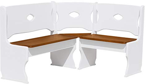 koma - Panchina angolare in legno di pino massiccio, colore bianco e rovere (120 x 180 cm)