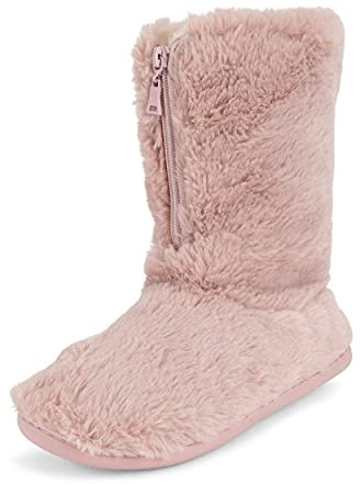 Polar Cremallera de espuma viscoelástica cubierta de piel sintética suela de goma interior exterior acogedor zapatillas de bota de lujo para mujer - Oro rosa - 40