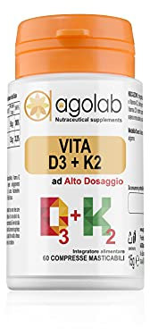 VITAMINA D3 K2 | 2000 UI, 60 compresse MASTICABILI ad Alto Assorbimento | gusto frutti di bosco | Prodotto in Italia da AGOLAB