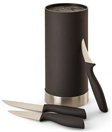 Echtwerk EW-MB-0393 Ceppo di Coltelli con Inserto in Setola, Acciaio, Argento