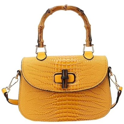 Women Handbag artificial leather Bamboo Top handle Crossbody bag Elegant Purse Evening bag Gift for Women Handmade (yellow)