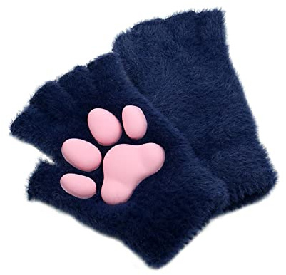 Petalum Chaussette Haute de Cuisse Femme Fille Mignon Gants Patte de Chat - Coussinet Griffe Chatton Demi-Doigt - Moufle Silicone 3D Pad Patte - Costume de Cosplay Lolita Kawaii Neko